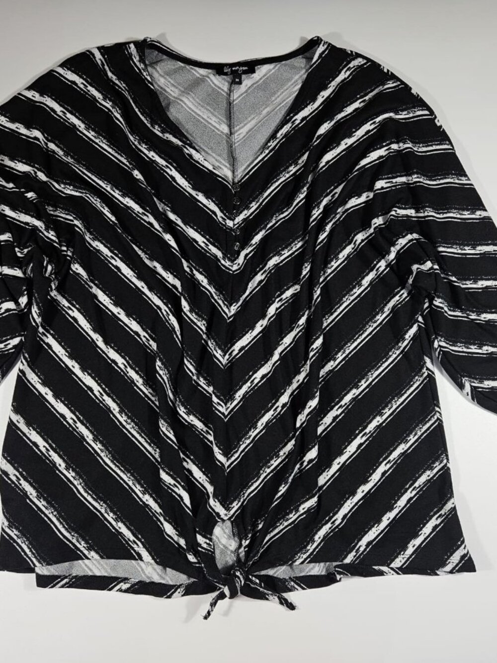 LILY MORGAN Black & White Striped Tie-Front Top ~ Size 2X